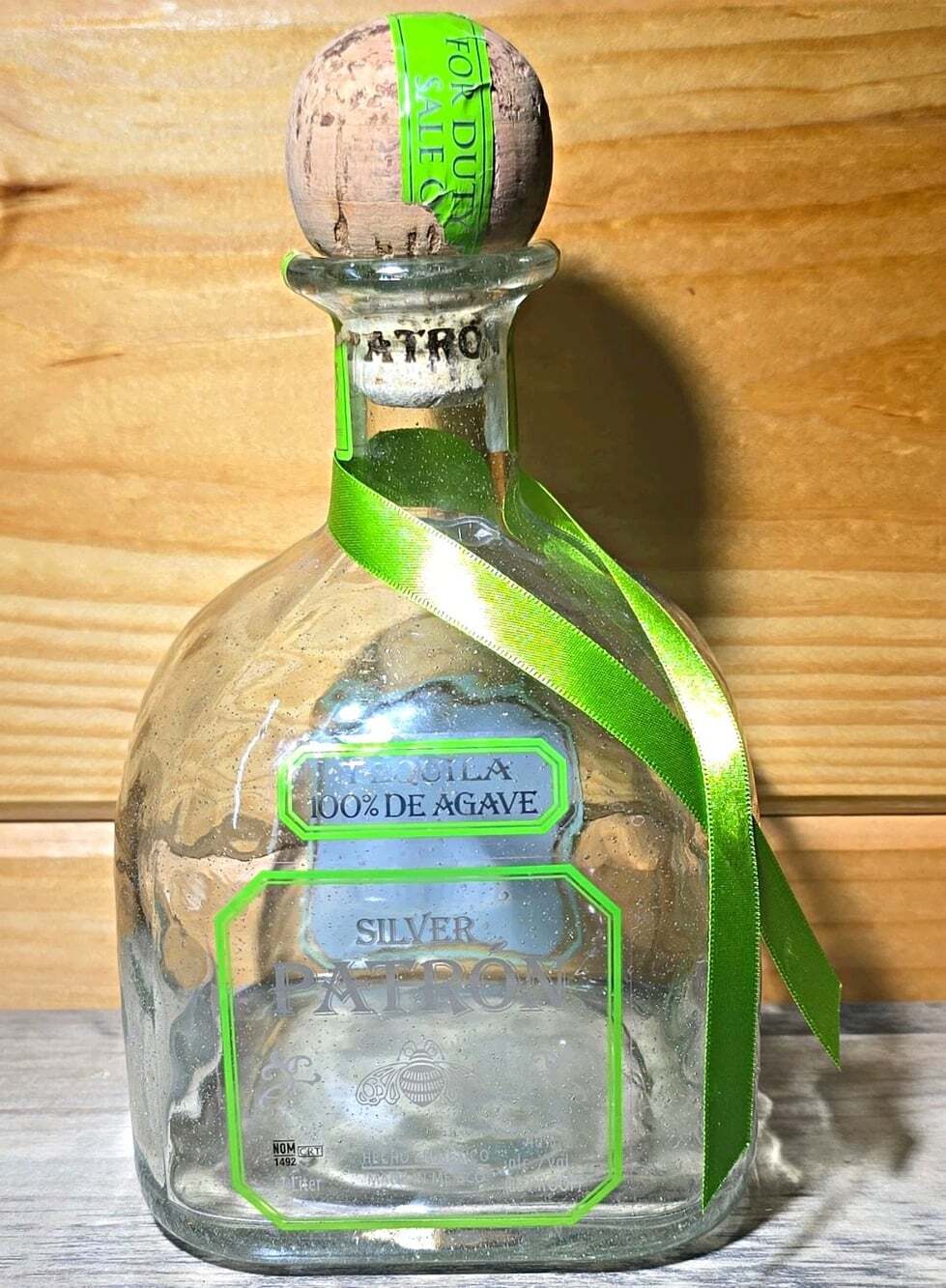 Patrón Silver Tequila Empty Bottle 1 Liter Clear Glass w/ Cork Stopper